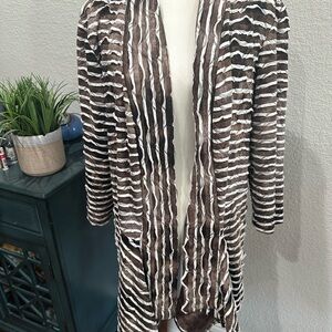 Frank Lyman Design Brown and White Knit artsy boho open cardigan size 20